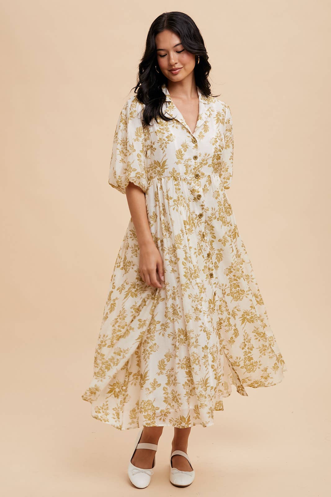 Tinsley Tencel Blend Collared Midi Dress ~ Olive