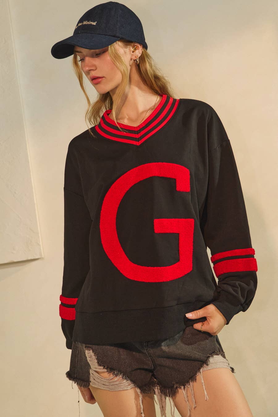 "G" Varsity-Inspired Game Day Pullover ~ Black/Red
