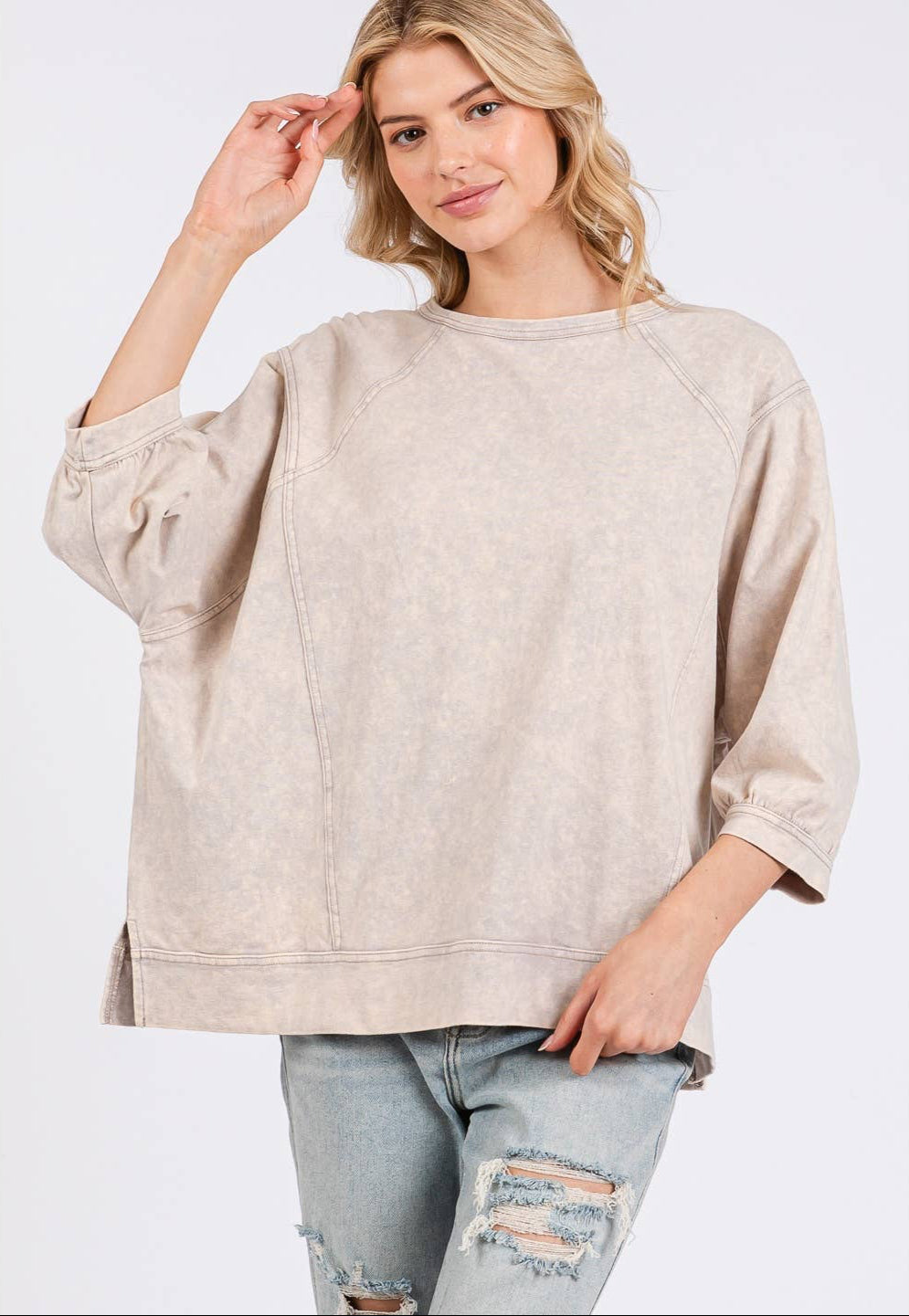 Molly Mineral Wash Oversized Top ~ Mushroom