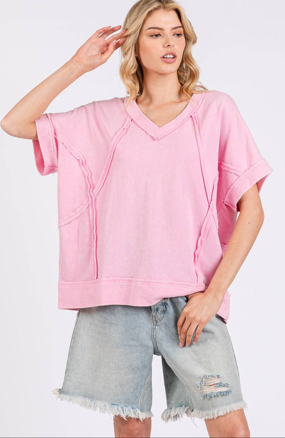 Madeline Mineral Wash Vintage Seam Top ~ Pink
