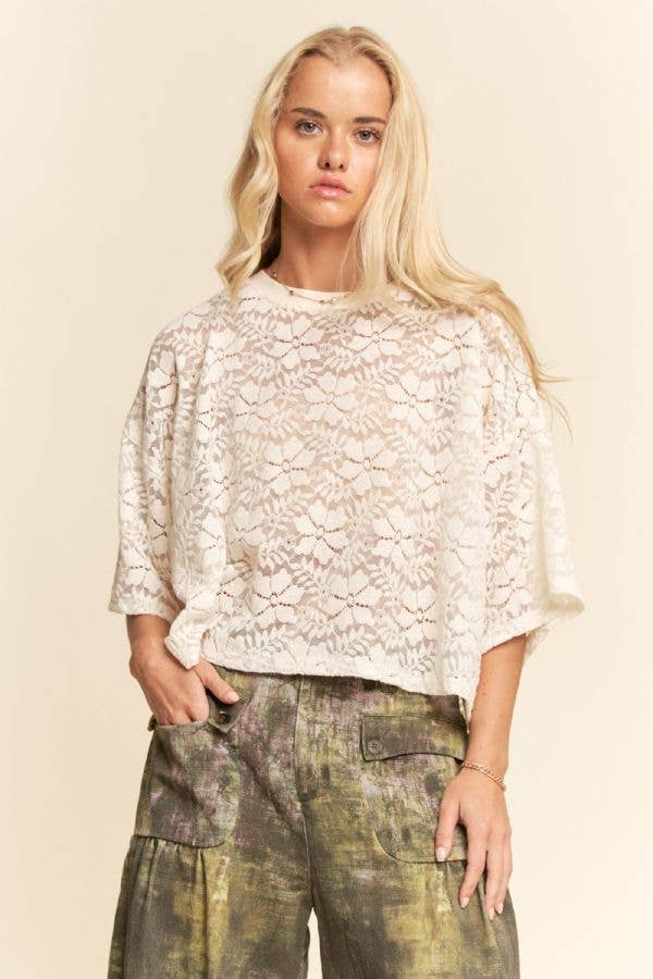Bella Boxy Floral Lace Top ~ Cream