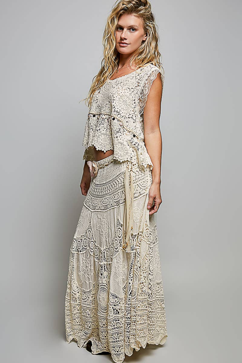Cassie Crochet Patterns Embroidered Maxi Skirt ~ Natural