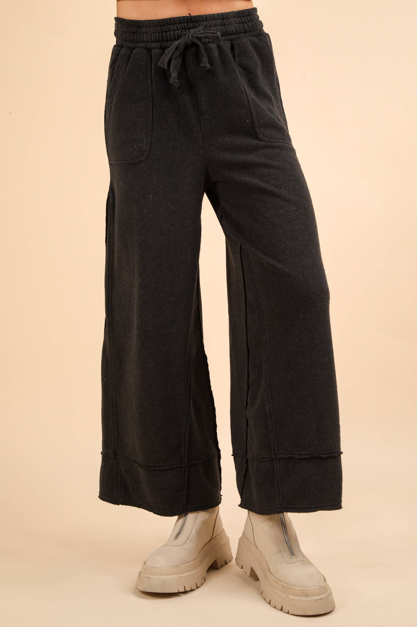 Kattie Acid Washed Comfy Casual Pants ~ Black