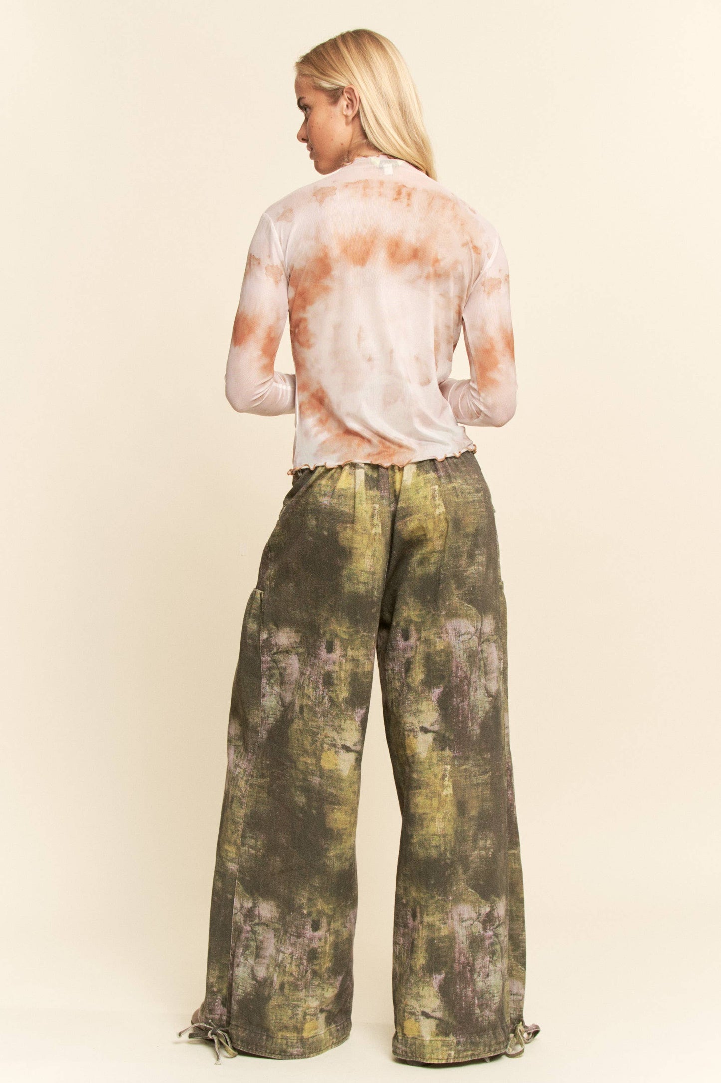 Tatum Tie Dyed Mesh Peace Studs Top ~ Taupe