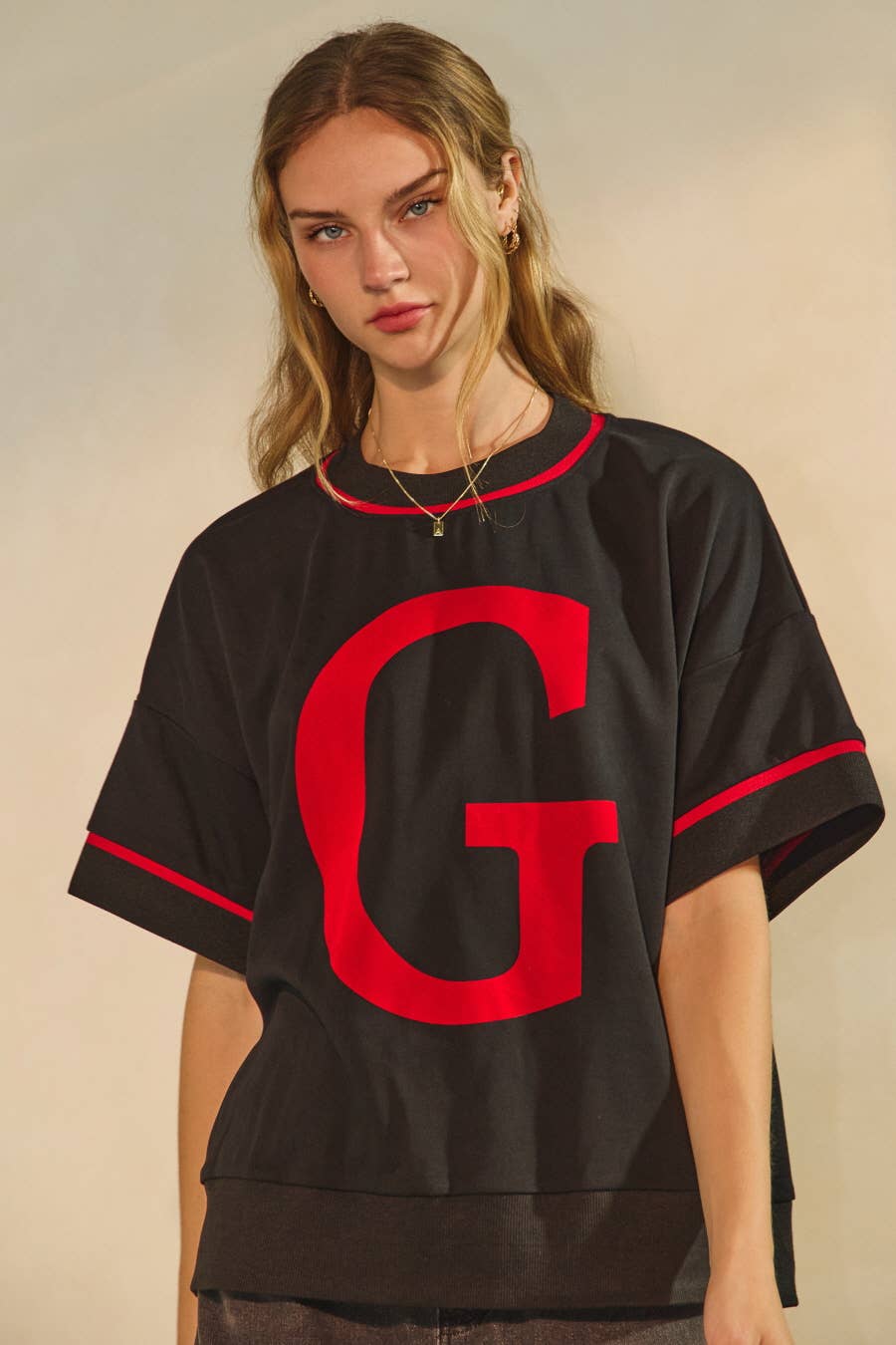 "G" Game Day Boxy Pullover ~ Black/Red