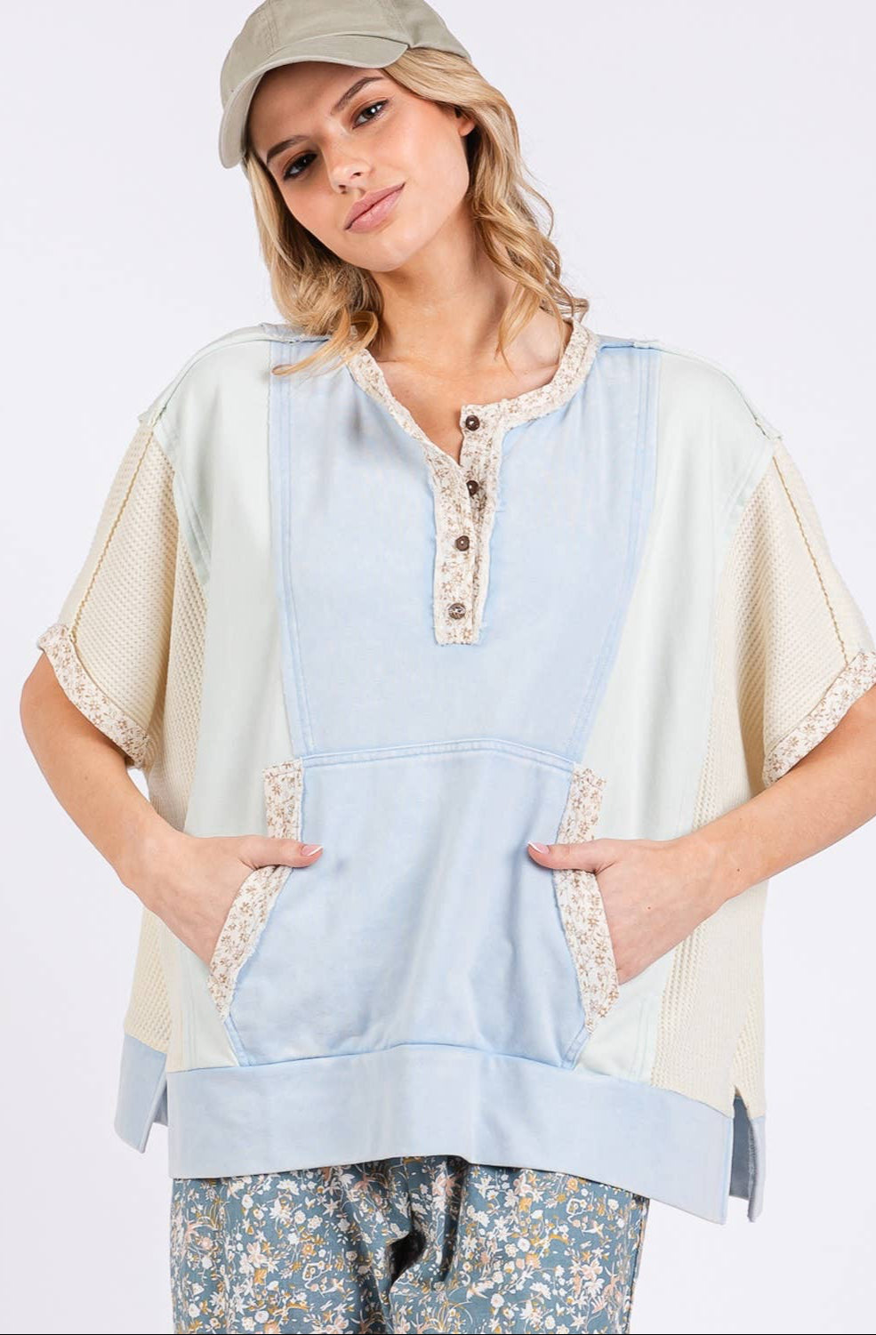 Camila Colorblock Kangaroo Pocket Top ~ Blue