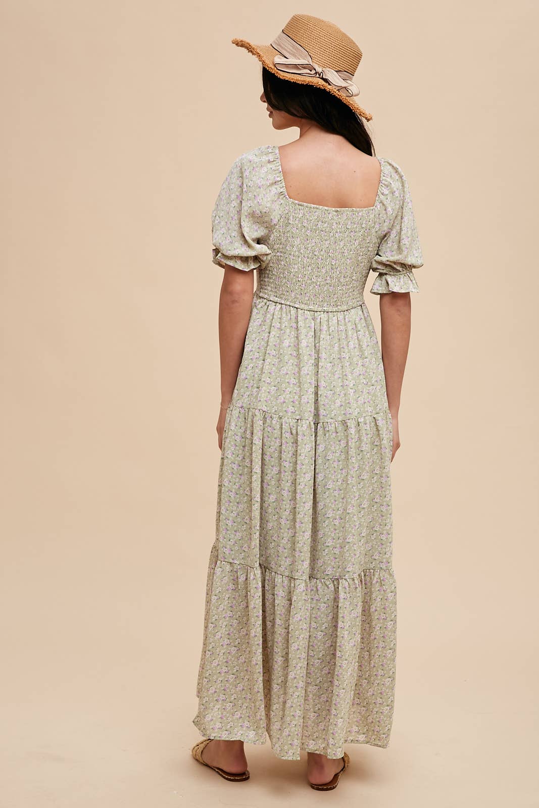 Rosette Sweetheart Neck Floral Maxi Dress ~ Sage