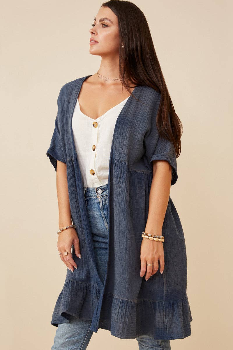 Whitley Washed Textured Kimono - Blue