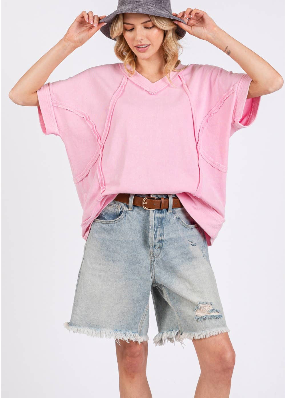 Madeline Mineral Wash Vintage Seam Top ~ Pink
