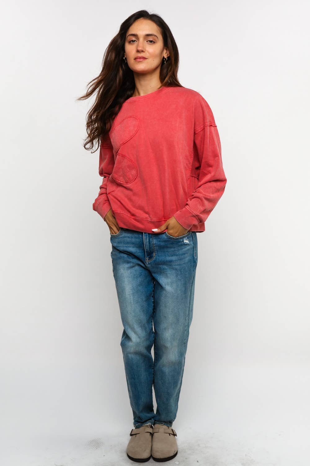 Finley Flower Patch Washed Pullover ~ Red