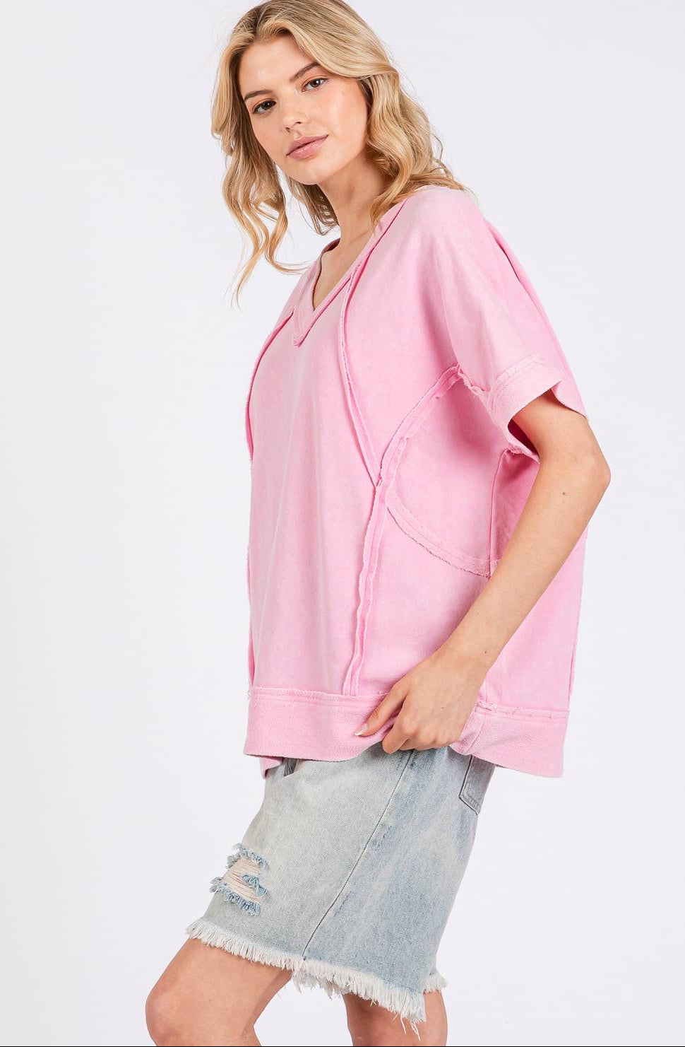 Madeline Mineral Wash Vintage Seam Top ~ Pink