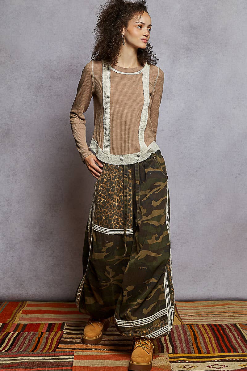 Regan Raw Edge Eyelet Patch Rib Knit Top ~ Mocha Mousse