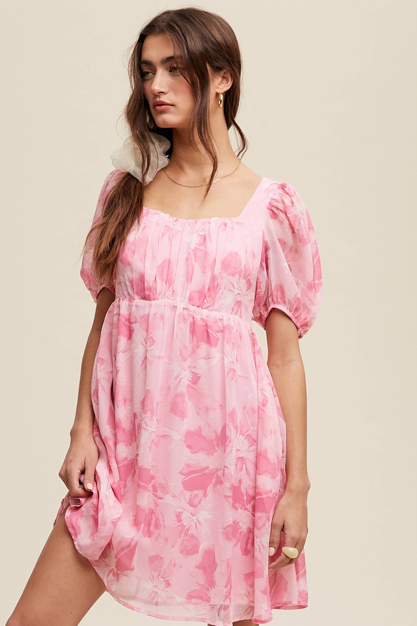Faith Floral Puff Sleeve Mini Dress ~ Pink