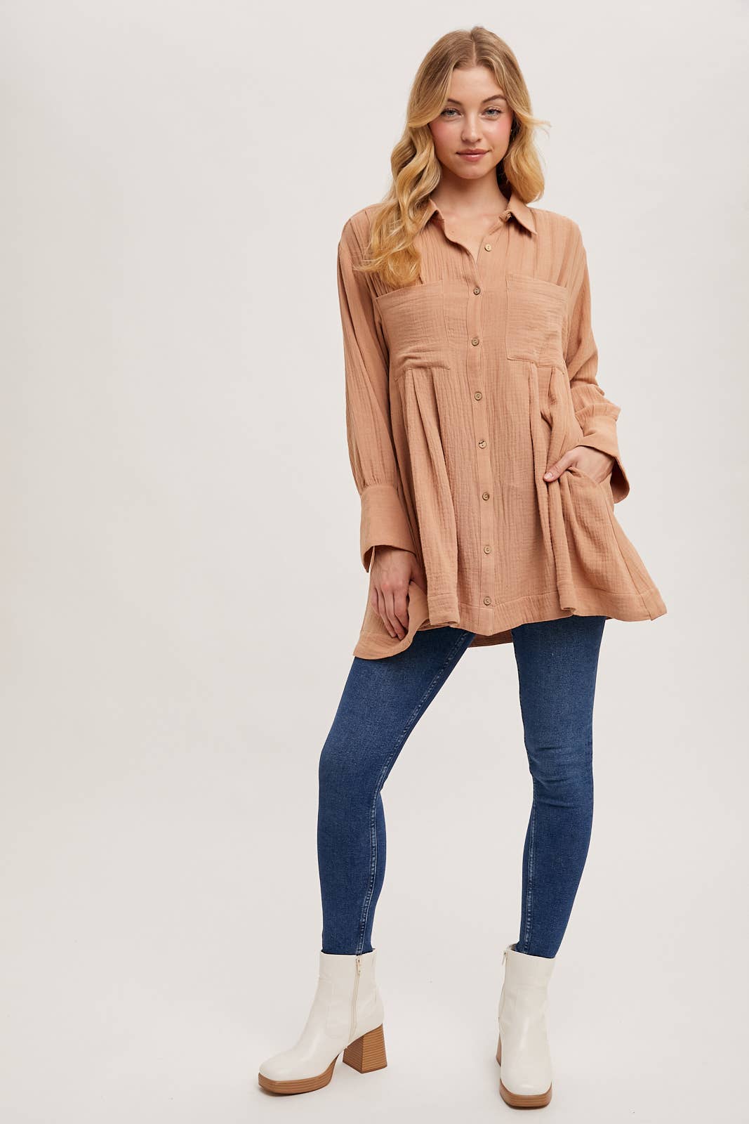 Bailey Button Down Shirt Dress ~ Light Clay