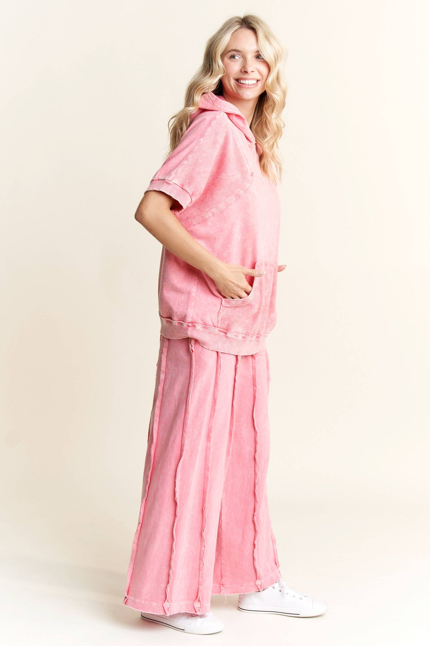 Peyton Mineral Wash Raw Outseam Pants ~ Flamingo