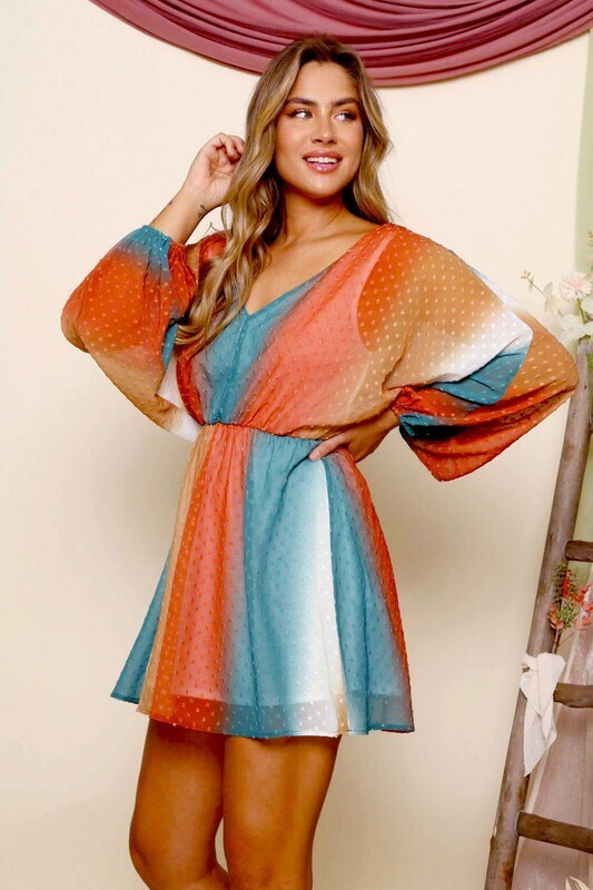 Macy Multi Colored Mini Dress ~ Rust/Turq