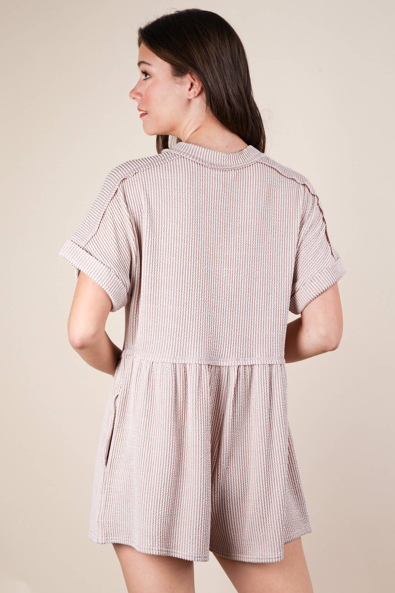 Trinity Two Tone Ribbed Knit Romper ~ Oatmeal