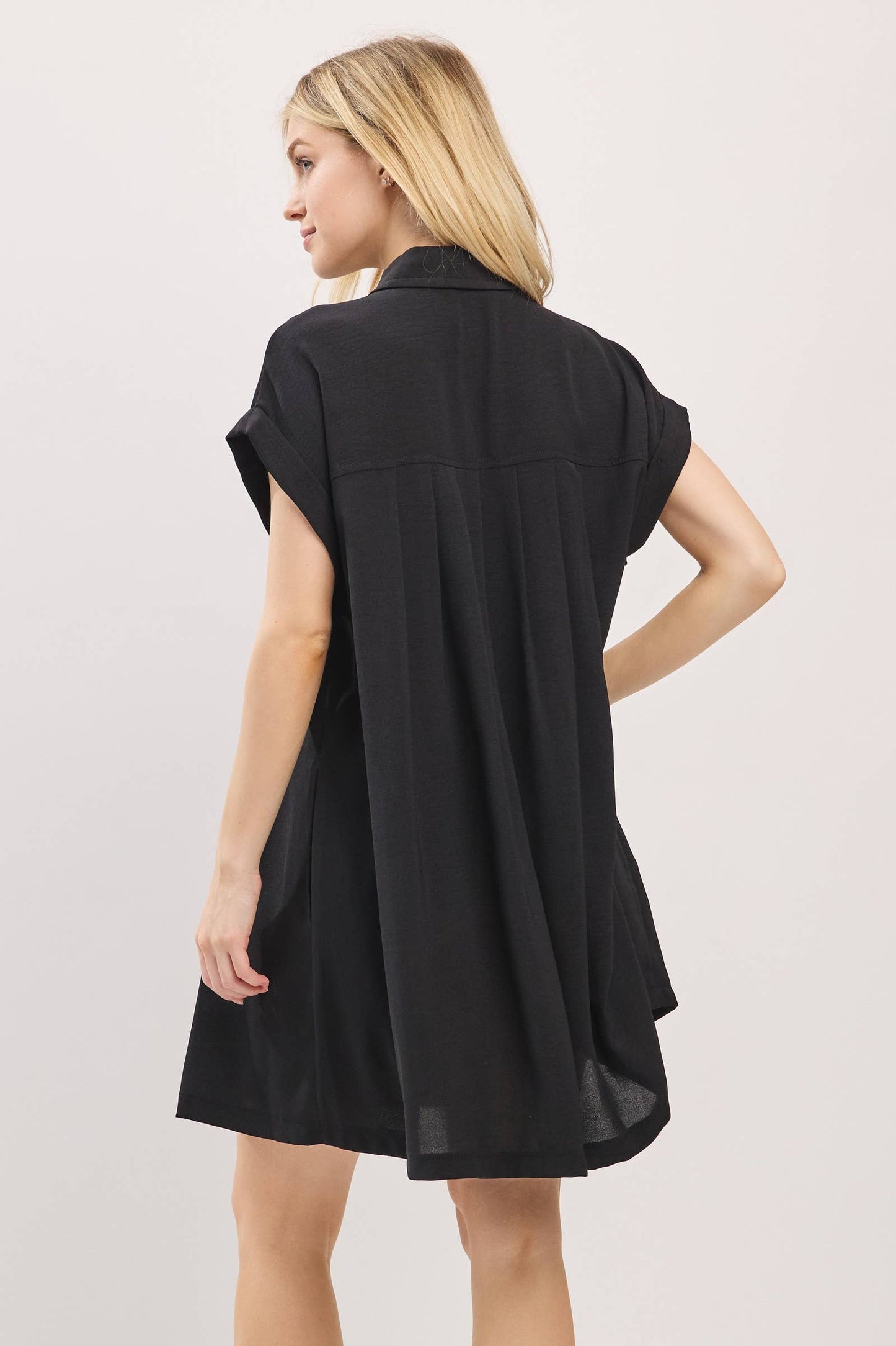Cassie Button Front Airflow Shirt Dress ~ Black