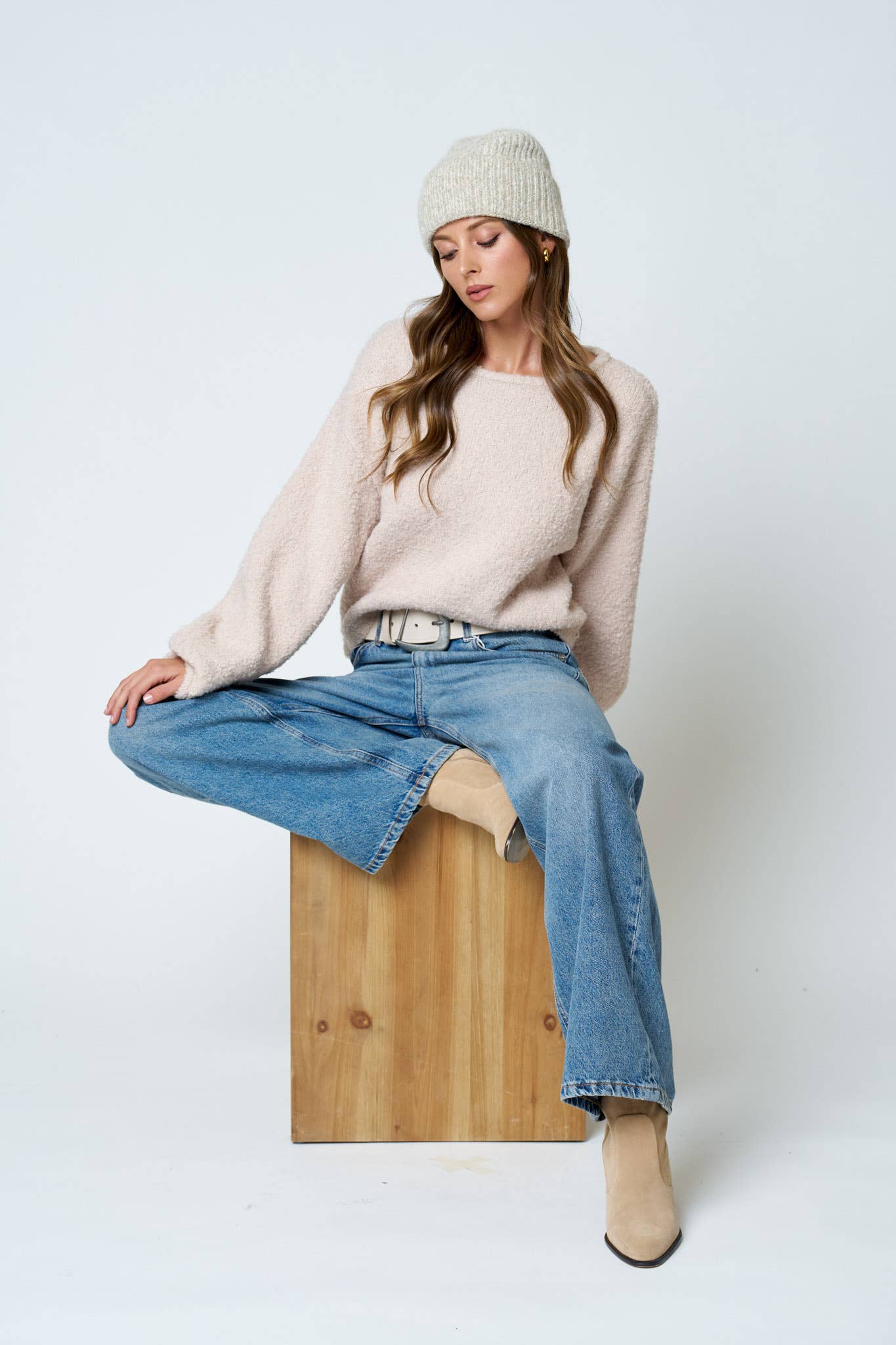 Finley Fuzzy Knit Pullover Sweater ~ Natural