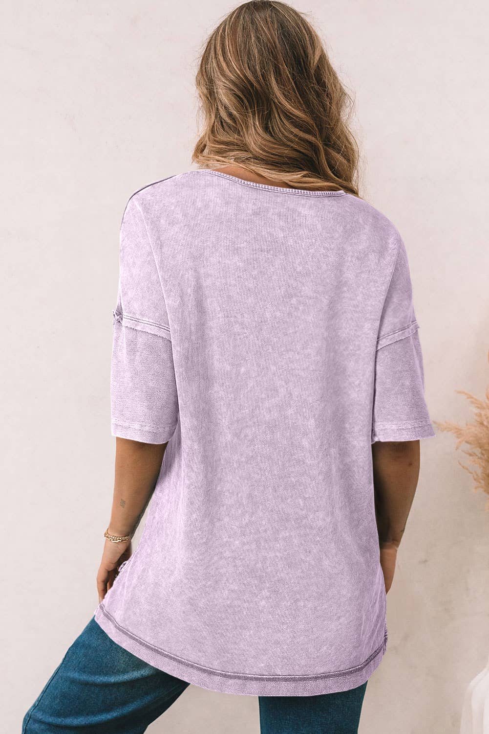 Camila Casual Washed Exposed Seam Oversized Top ~ Purple