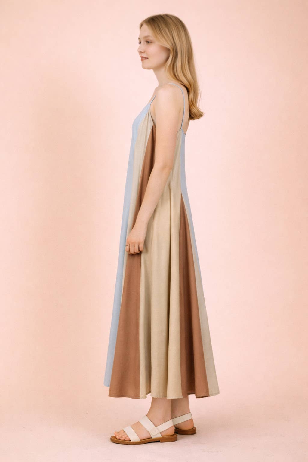Catie Color Block Sleeveless Midi Dress ~ Sky