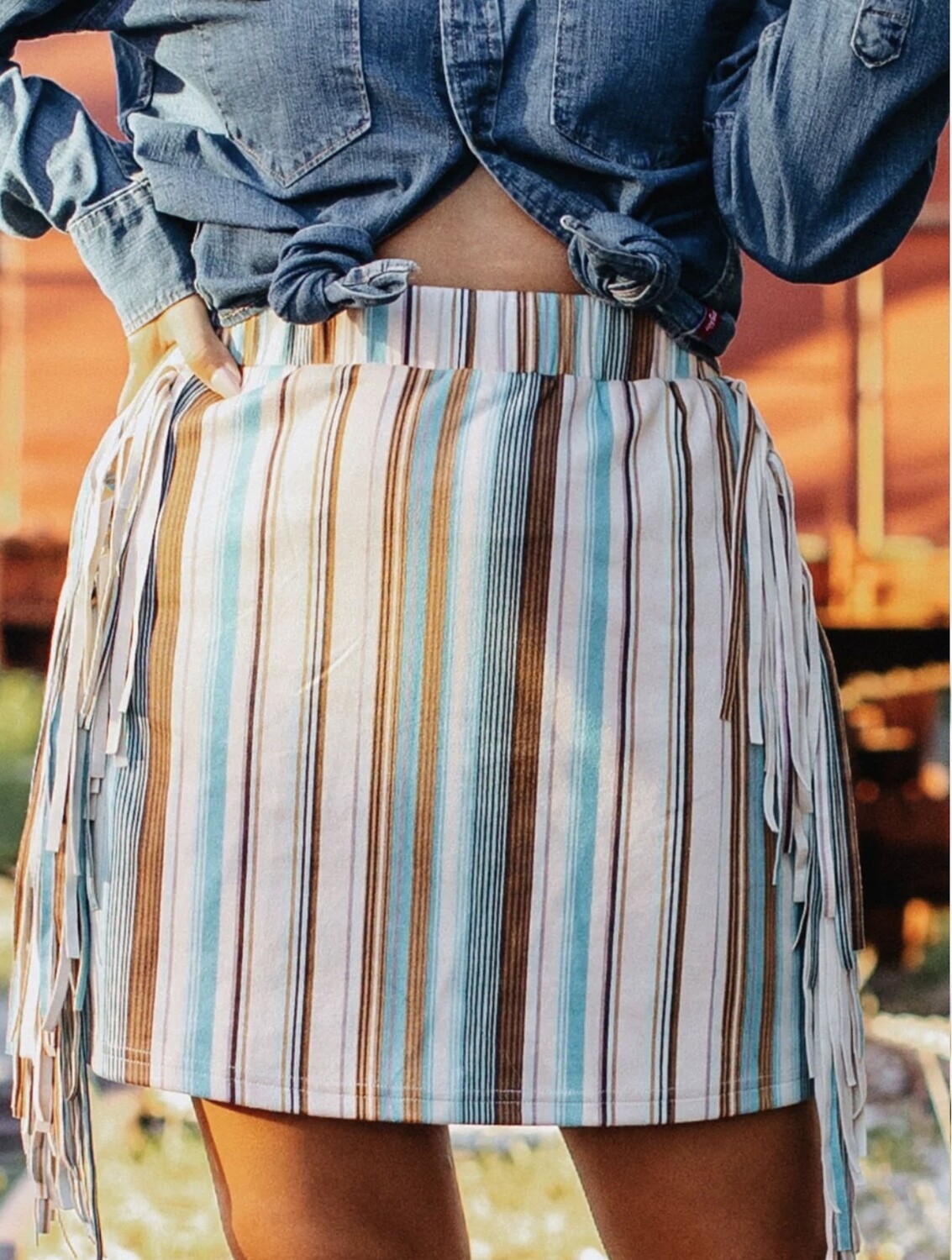 Dolly Stripe Fringe Skirt ~ Turquoise