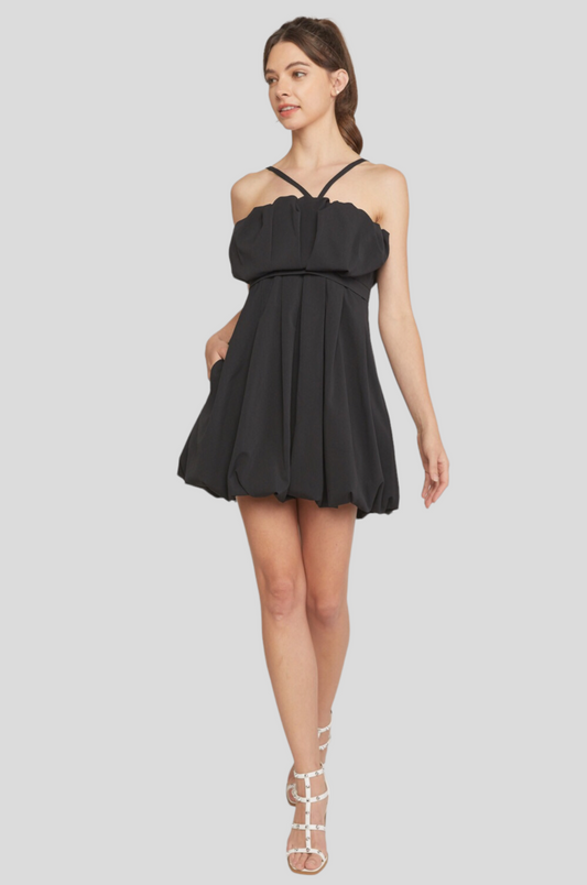 Keira Strappy Bubble Hem Mini Dress ~ Black