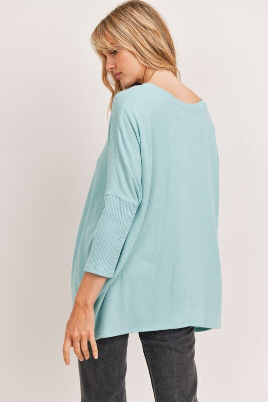 Veronica V Neck Dolman Sleeve Top ~ Aqua
