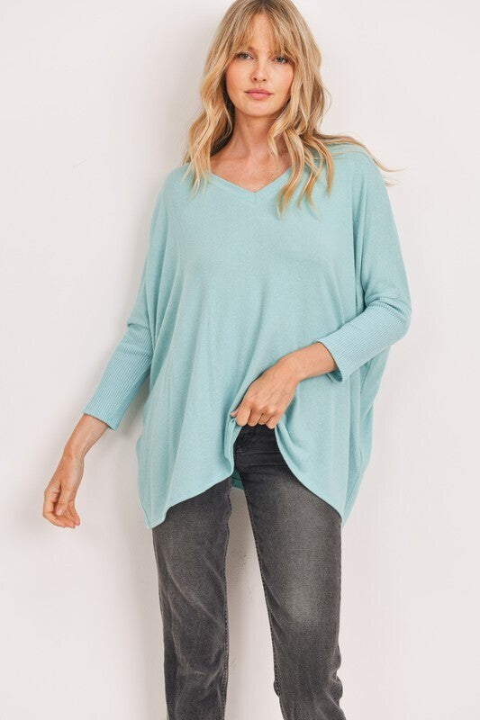 Veronica V Neck Dolman Sleeve Top ~ Aqua