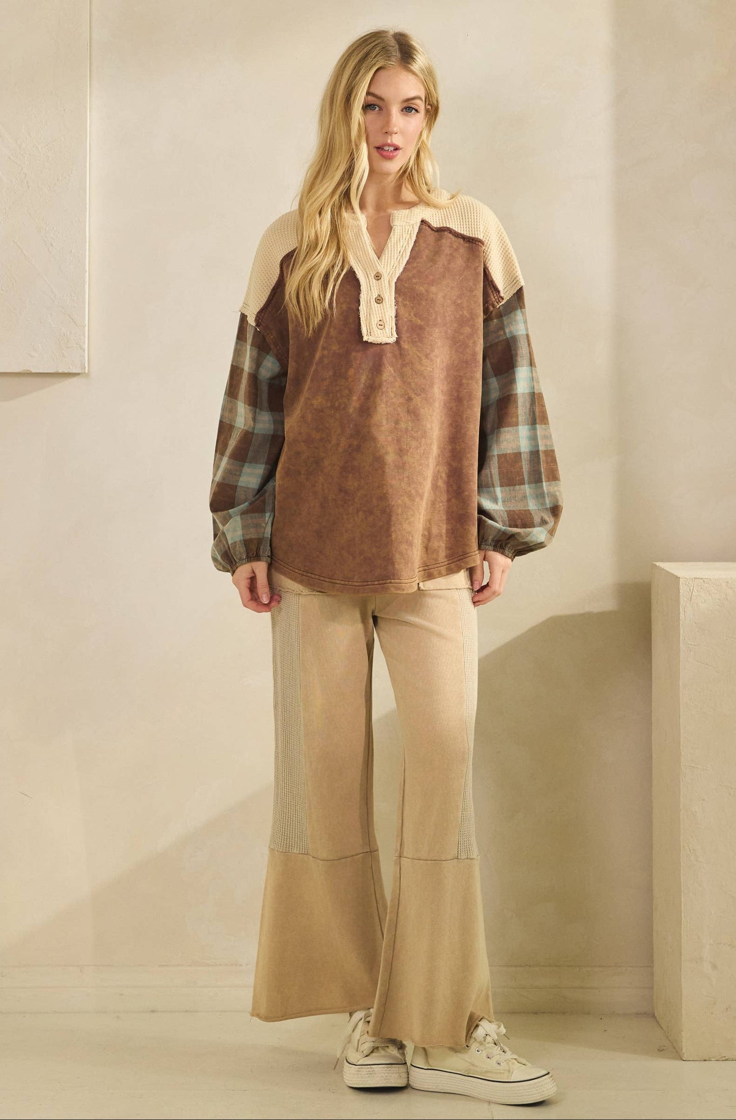 Campfire Flannel Contrast Pullover ~ Brown