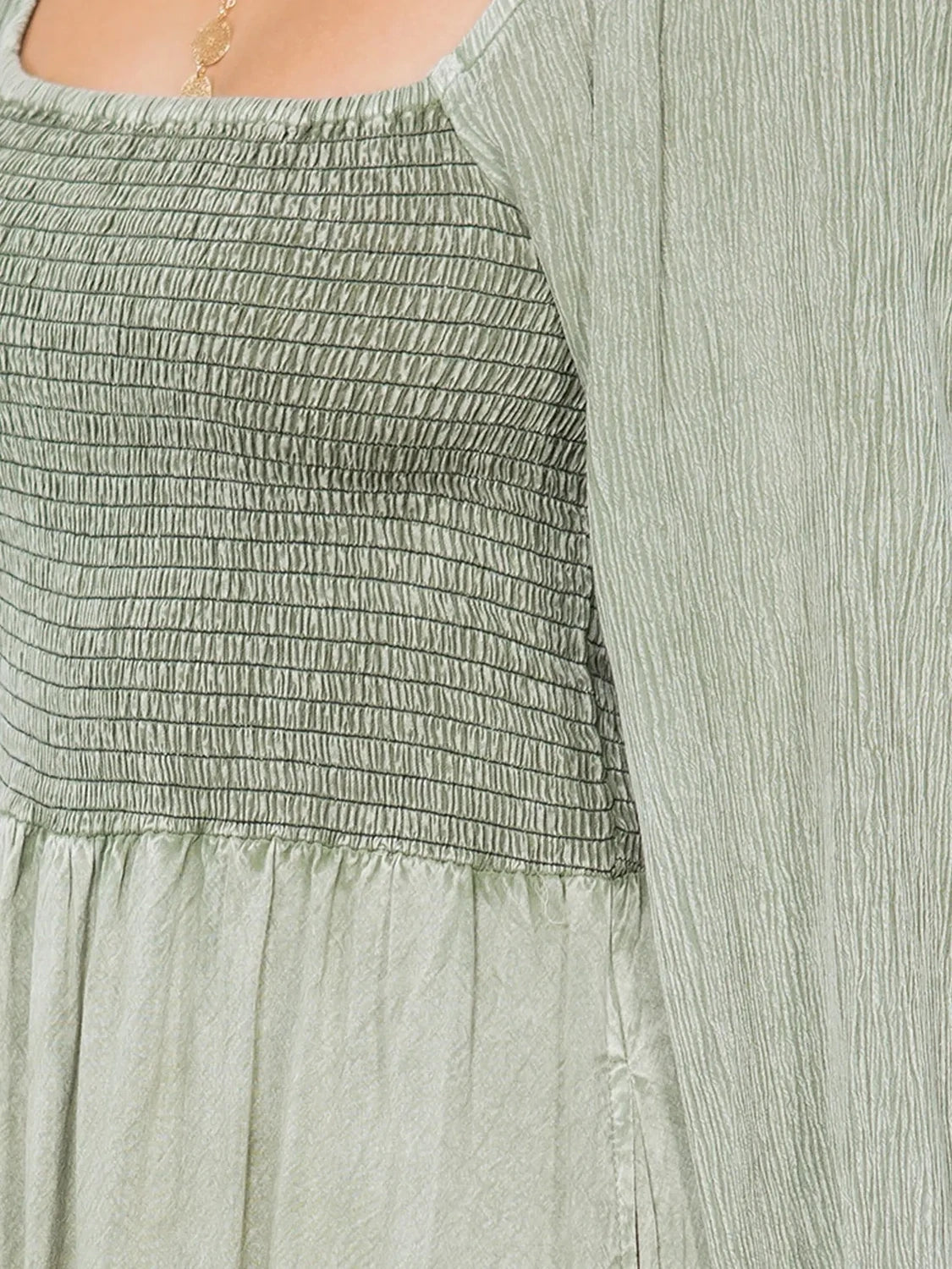 Sadie Square Neck Embroidery Midi Dress ~ Olive