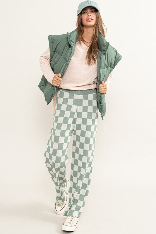 Maisie Checkered Pattern Pants ~ Green/Cream