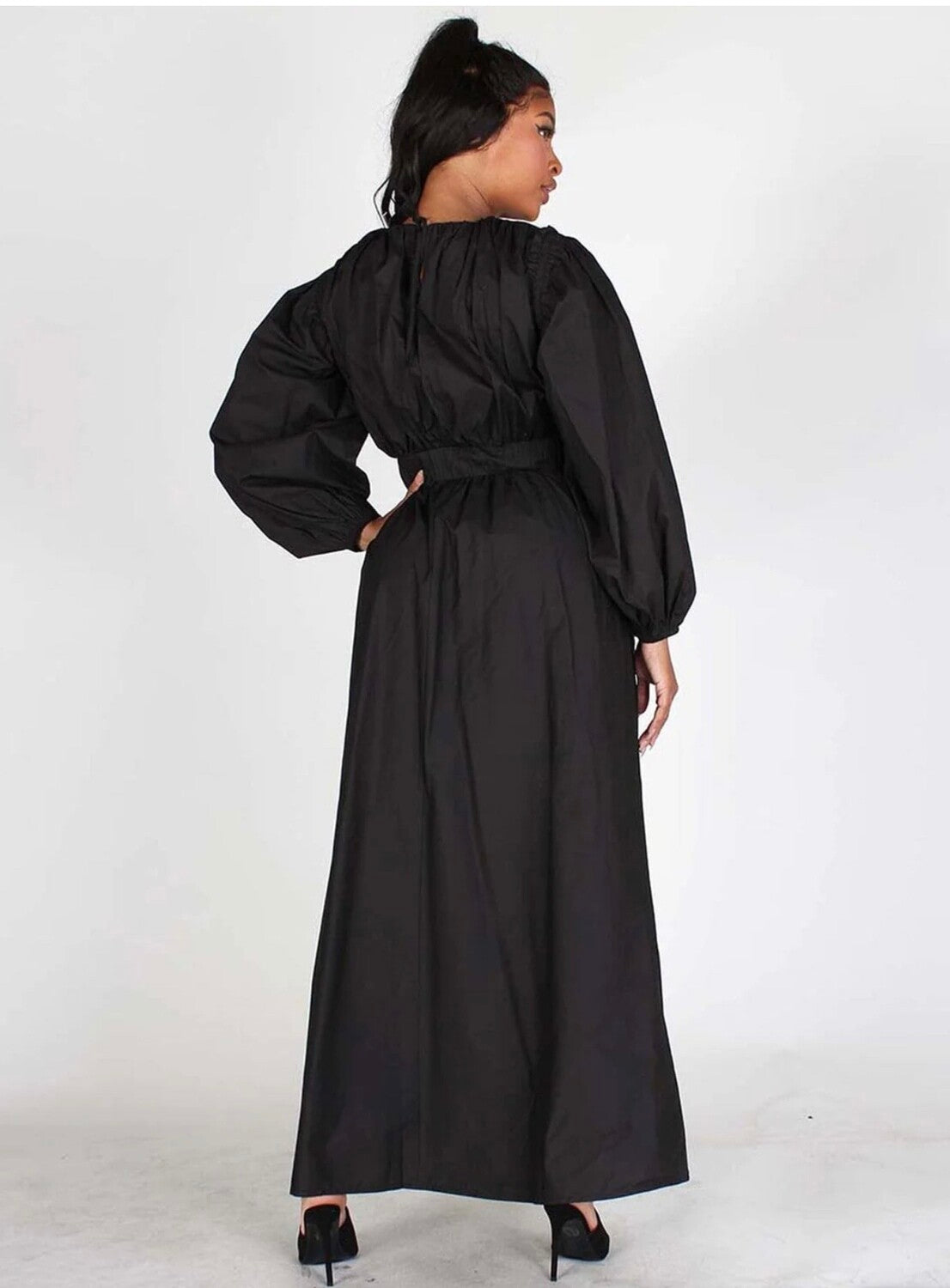 Sadie Removable Sleeves Pocket Maxi Dress ~ Black