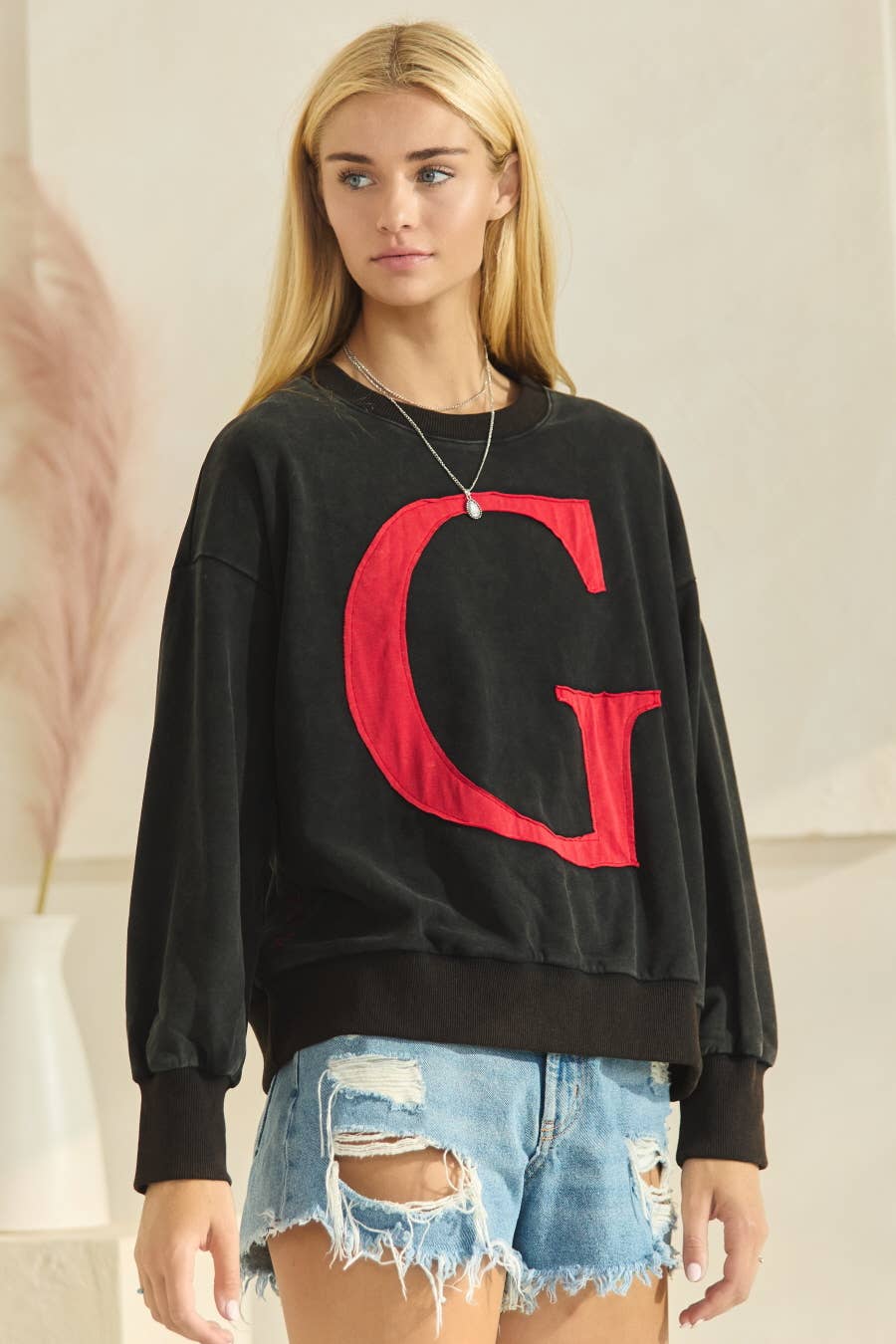 G Patched Gameday Pullover Sweatshirt ~ Washed Black