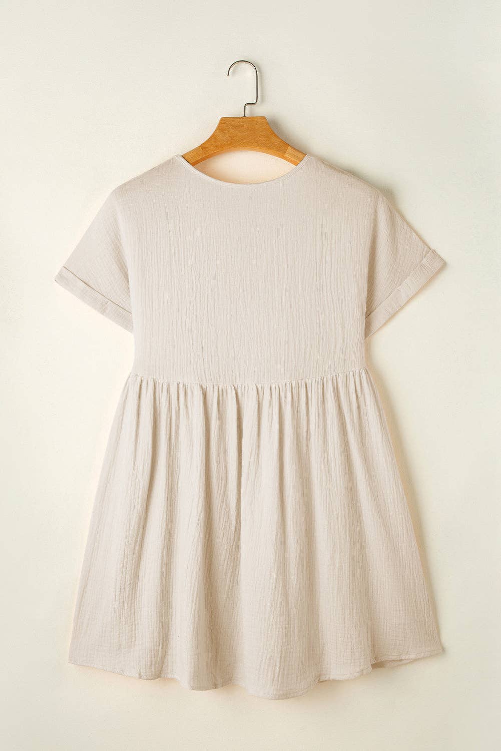 Bree Folded Short Sleeve Lace V Neck Mini Dress ~ Beige