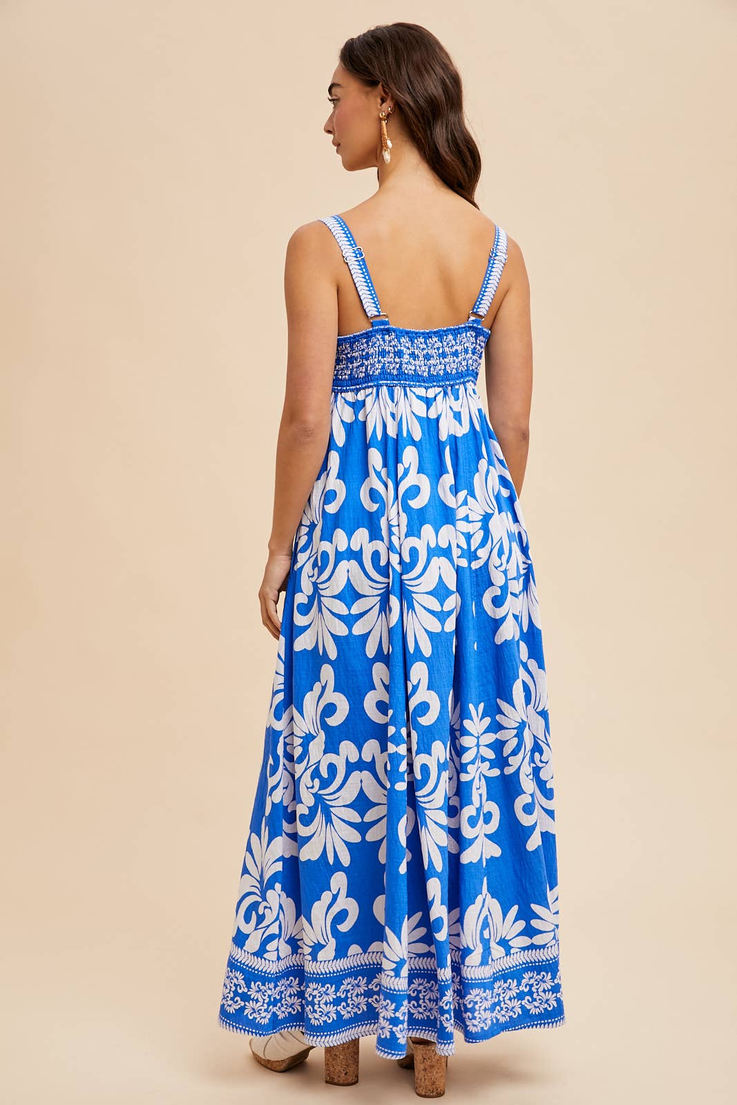 Riley Resort Border Print Maxi Dress ~ Sea Blue