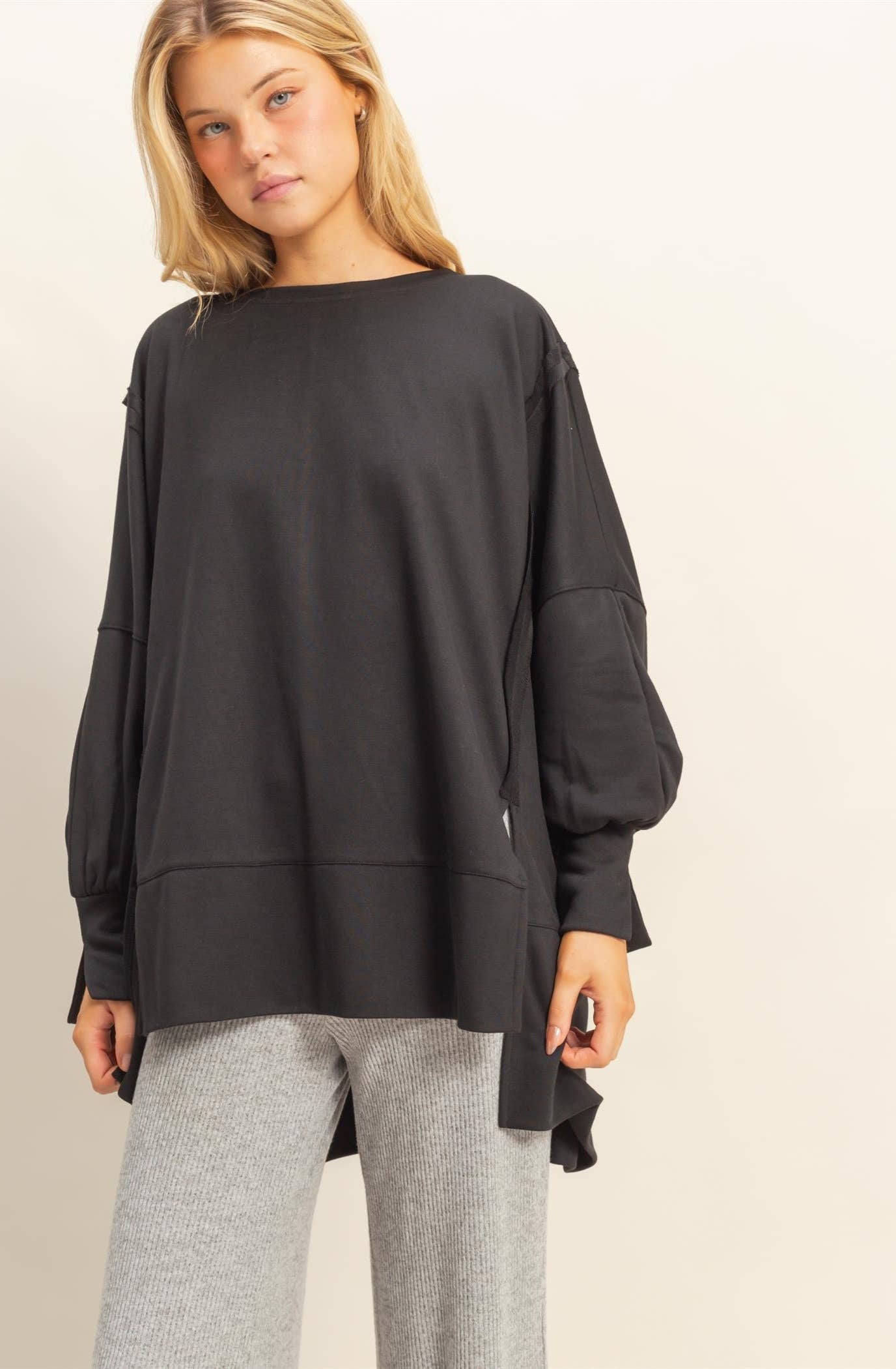 Oliva Oversized Unique Cuff Top ~ Black