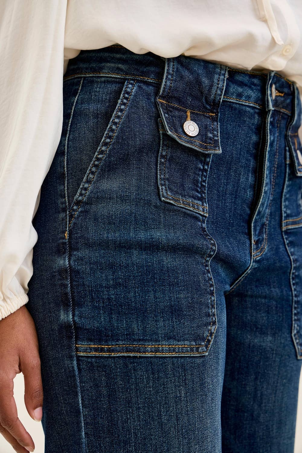 Judy Blue HW Wide Crop Utility & Patch Pocket ~ Dark Denim