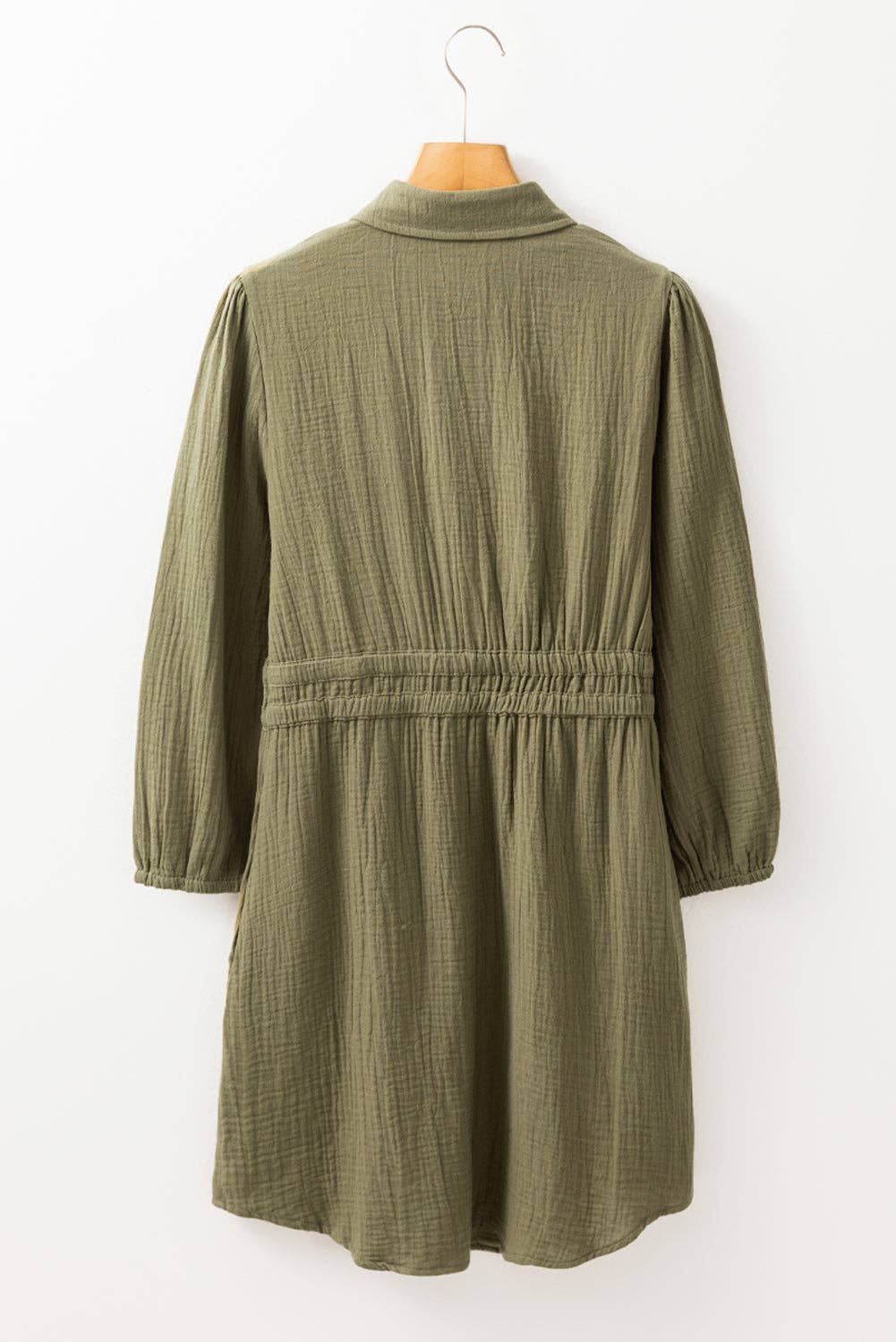 Harmony Textured Button Up Dual Tied Dress ~ Olive