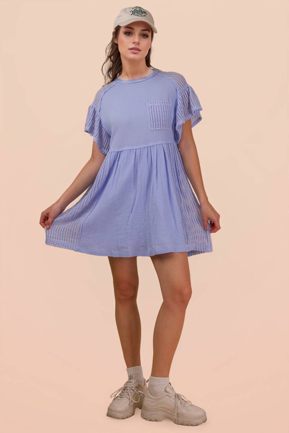 Willow Waffle Knit Contrast Mini Dress ~ Blue
