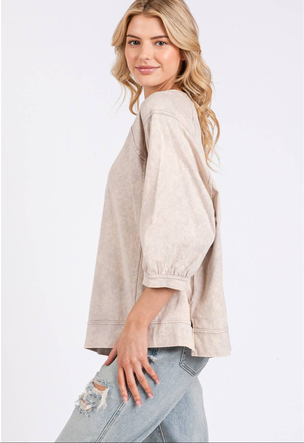 Molly Mineral Wash Oversized Top ~ Mushroom