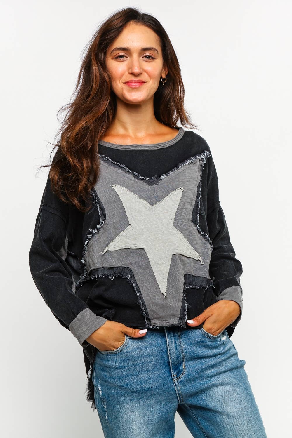 Sharon Star Patchwork Top ~ Charcoal