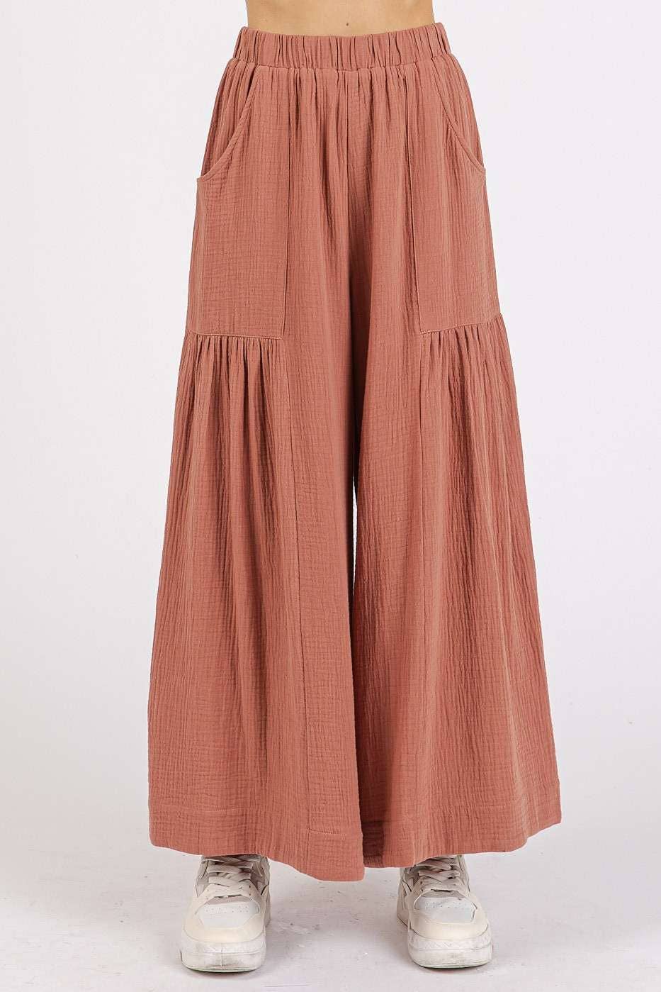 Josie Gauze Tier Pleat Wide Leg Pants ~ Sienna