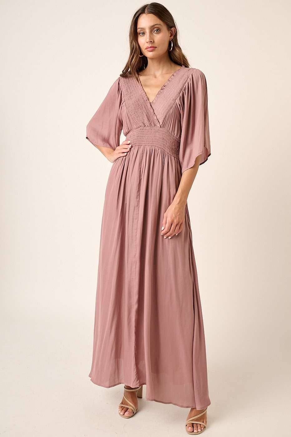 Sofie Smocking Detail Maxi Dress ~ Dusty Purple