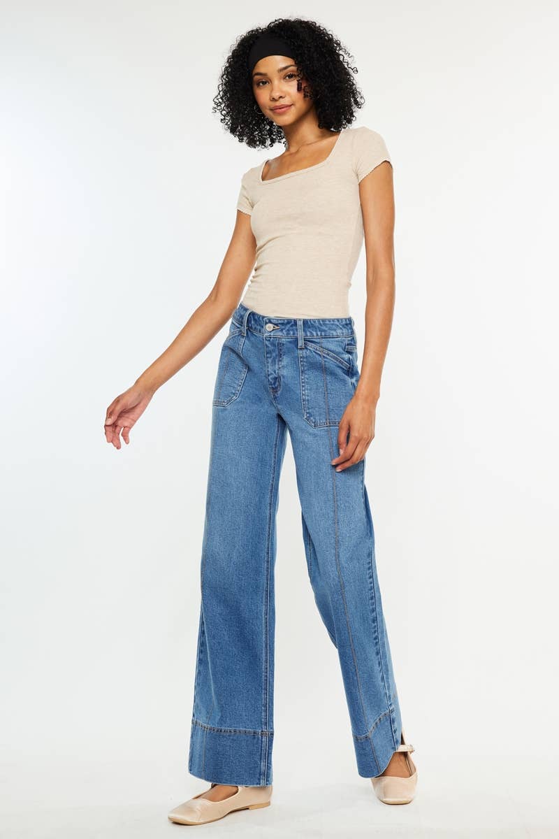 Sherry Mid Rise Wide Leg Jeans ~ Dark Denim
