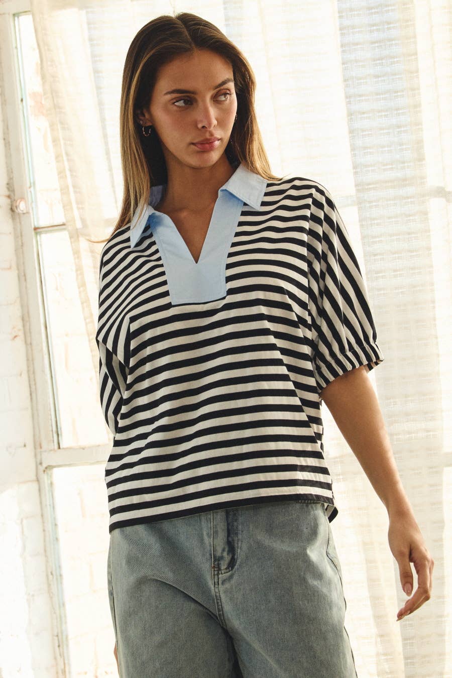 Sidney Striped Pullover Top ~ Black/White