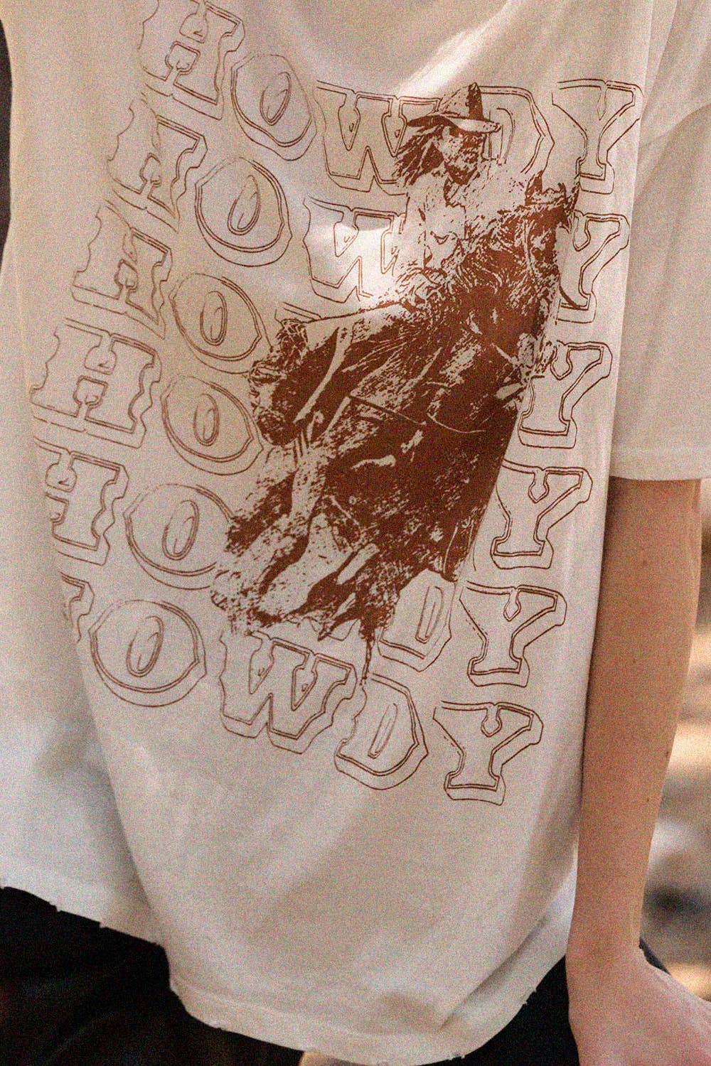 Howdy Cowboy Distress Oversize Graphic Tee ~ Ivory