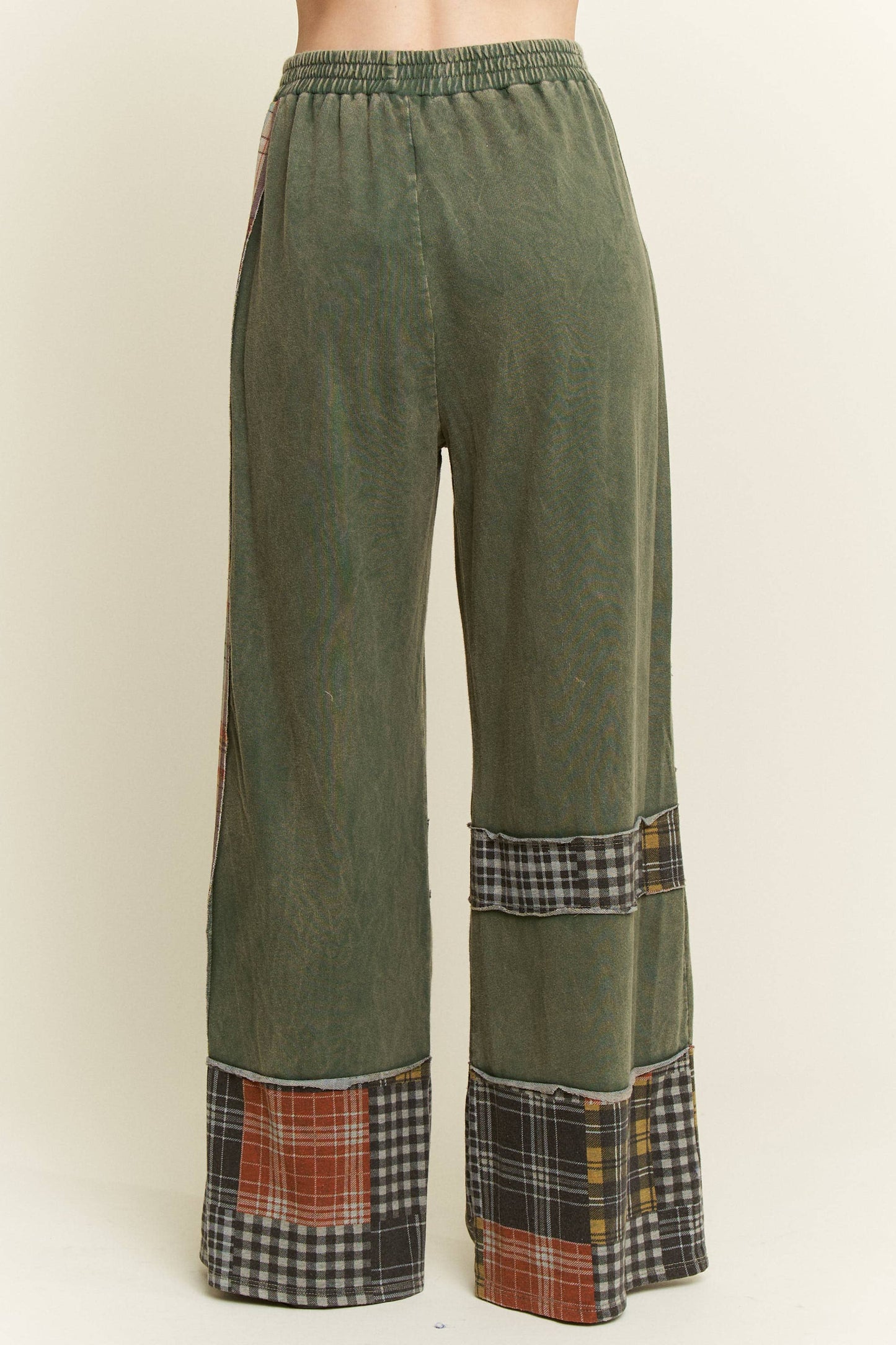 Massie Mineral Washed Plaid Daisy Pants ~ Dark Olive