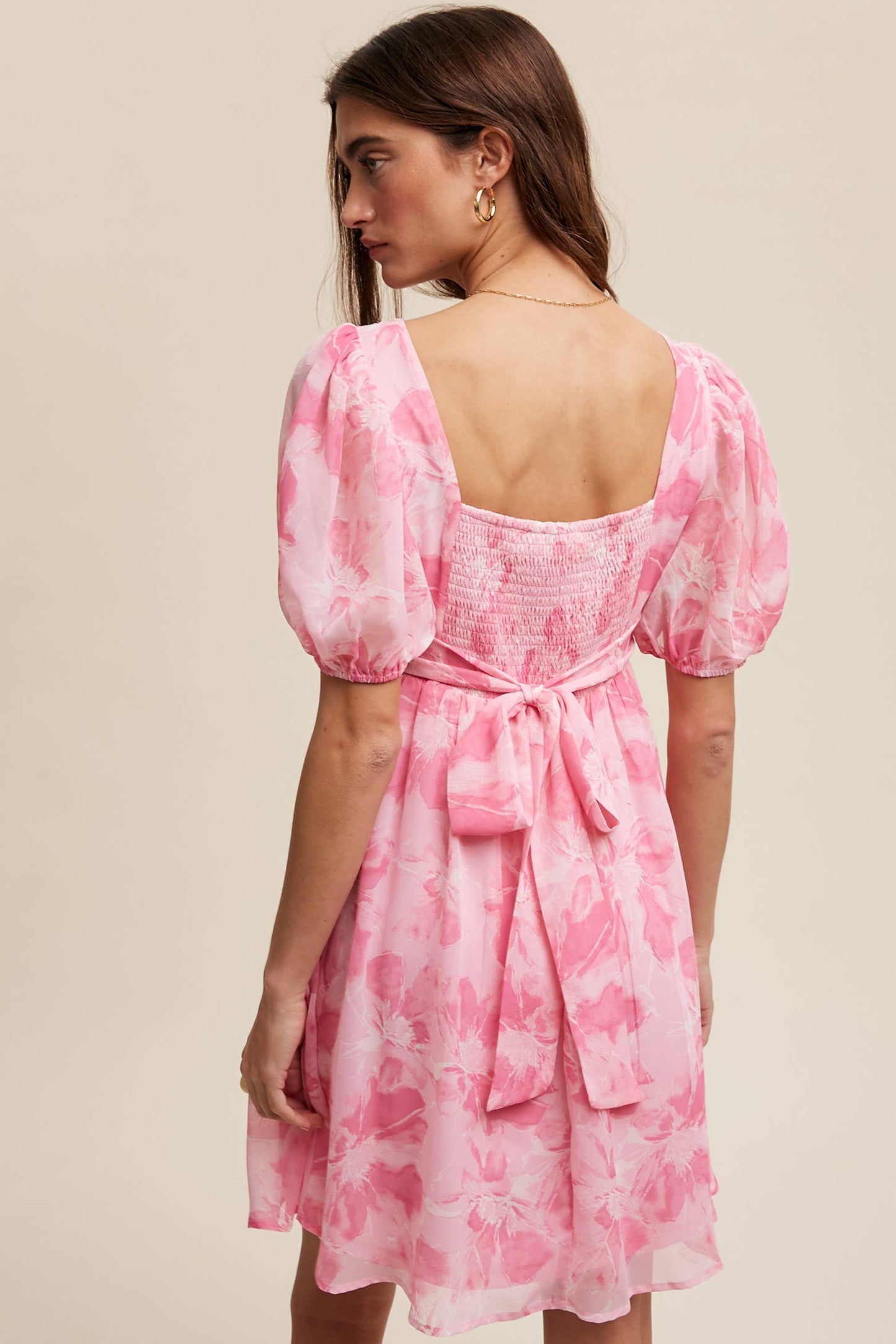 Faith Floral Puff Sleeve Mini Dress ~ Pink