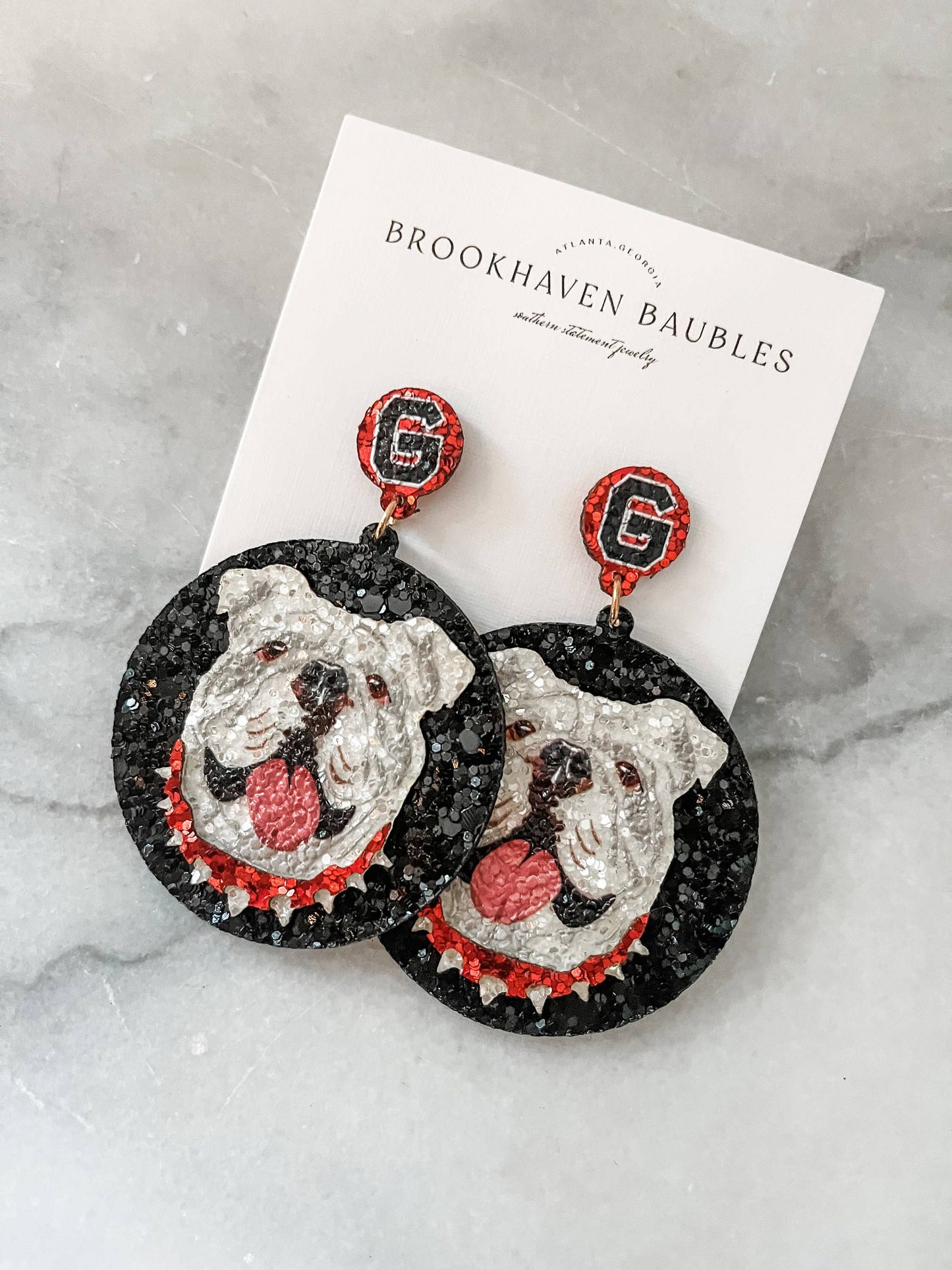 Georgia Bulldog Matte Glitter Statement Earrings